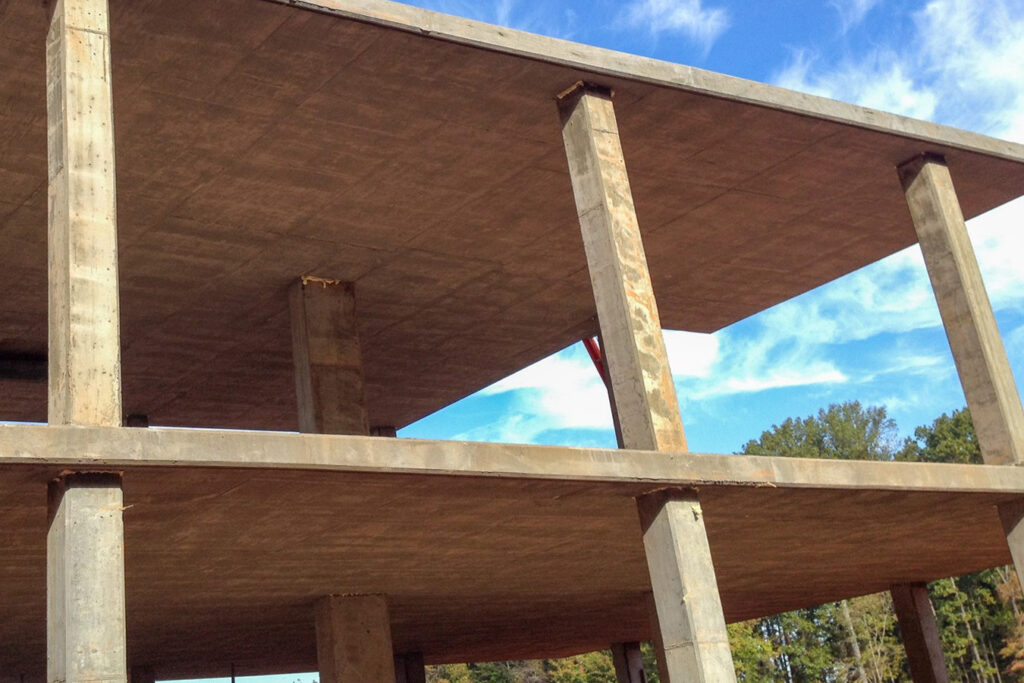 Concrete frame for a building under construction.