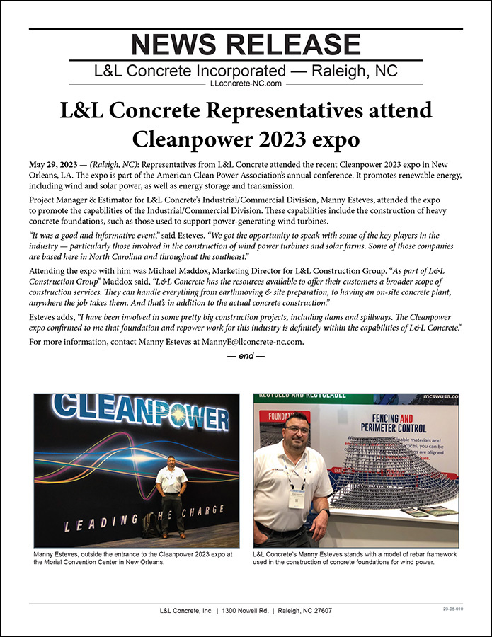 L&L Concrete Representatives attend Cleanpower 2023 expo