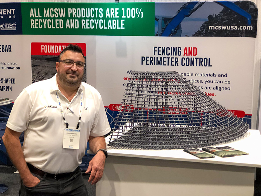 L&L Concrete Project Manager & Estimator, Manny Esteves, stands with a model of rebar framework used in the construction of concrete foundations for wind power.
