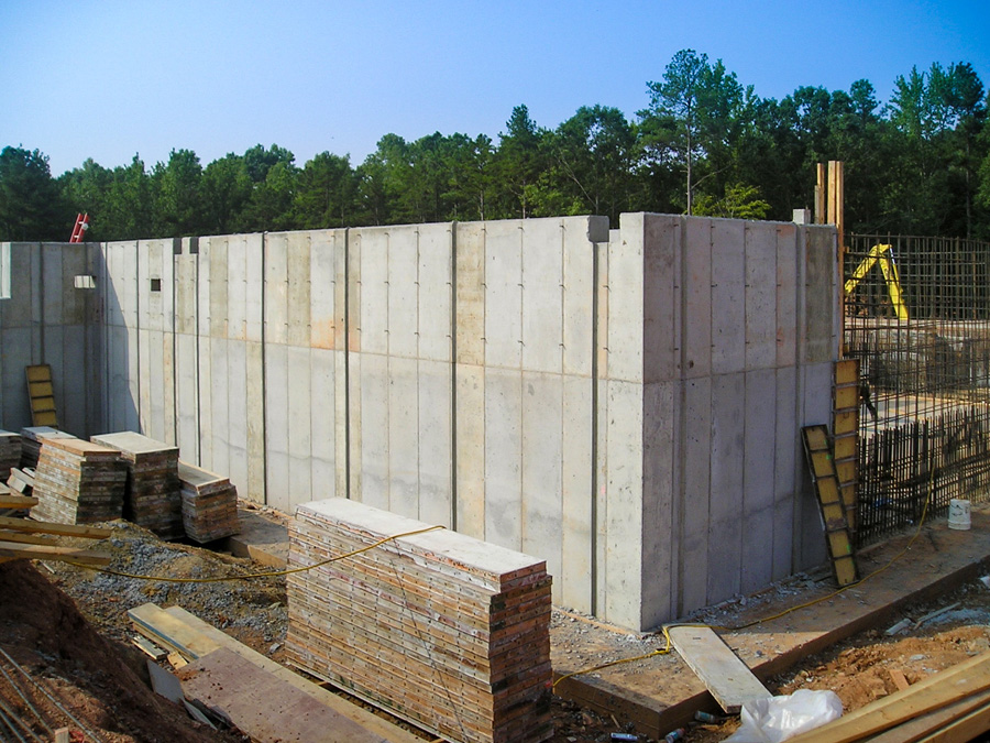 Concrete construction underway at a new wastewater treatment facility.