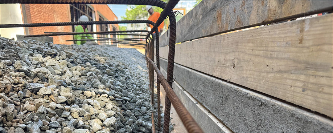 Concrete contractors like L&L Concrete use steel rebar to reinforce some commercial concrete work, like this commercial center sidewalk.