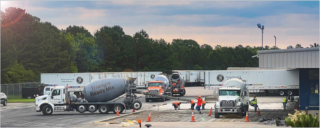Permanent pavement concrete being installed at a transportation & logistics hub near Raleigh, NC.